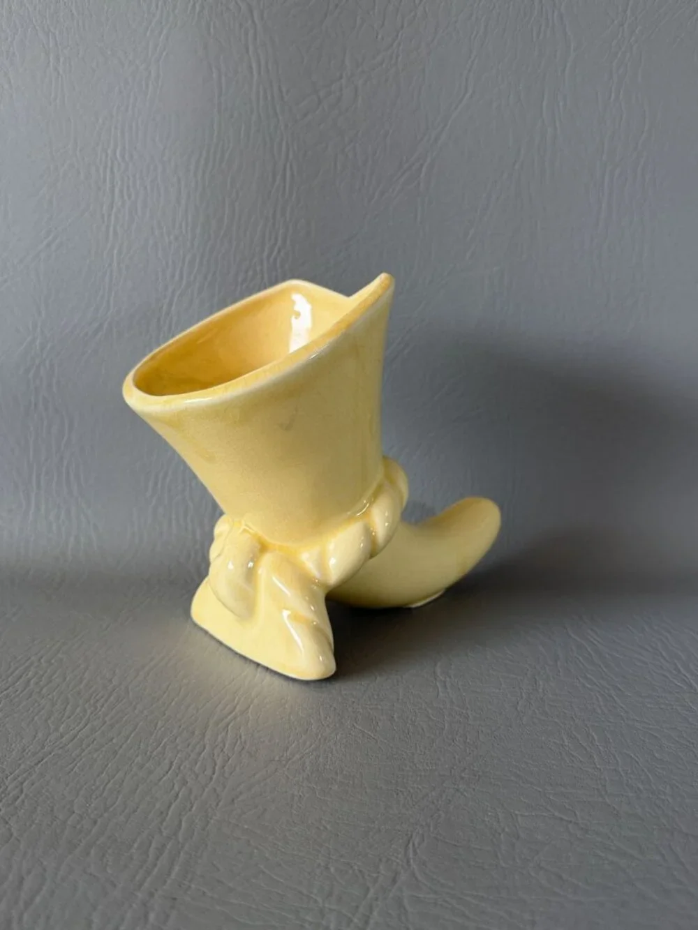 Vintage Yellow Ceramic Cowboy Boot Vase Planter Mid-Century Western Home Decor